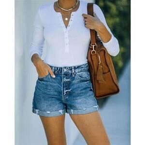 KanCan Jacey distressed denim jean shorts blue XS